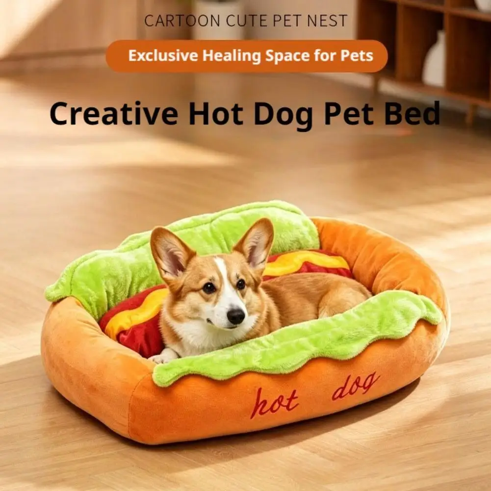 Haustierbett in Hot-Dog-Form, Hundeliege, Katzenschlafkissen, Weiche – Bild 4