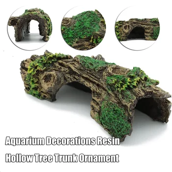 Aquarium Hohl Baum Tunnel Höhle Ornament Fisch Garnelen Reptil Versteckt Shelter Aquarium Dekorationen Kleine