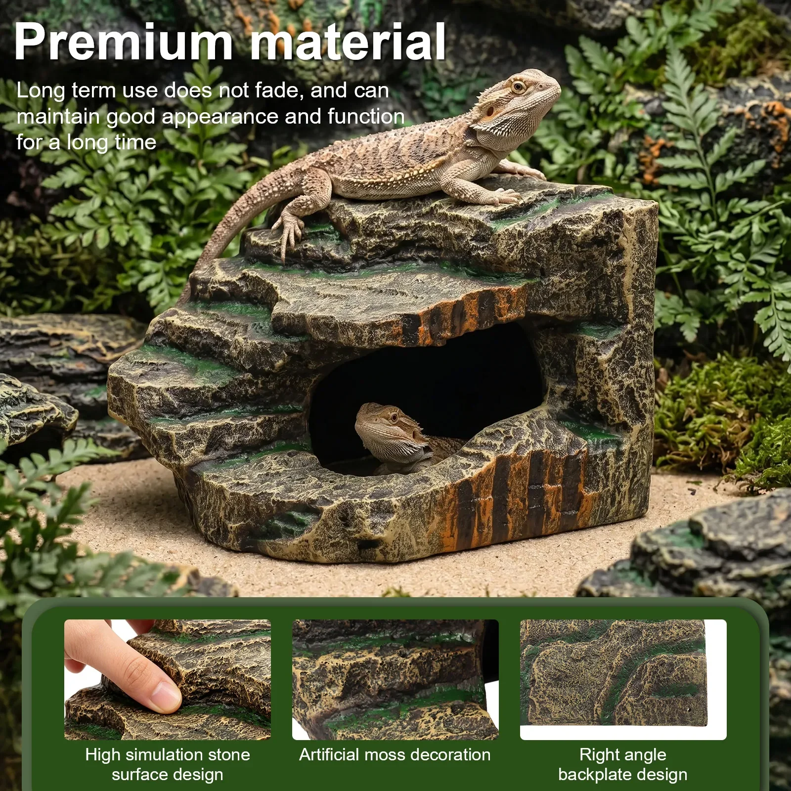 Reptilien-Versteckhöhle, dekorativer Felsen, Sonnenplattform – Bild 3
