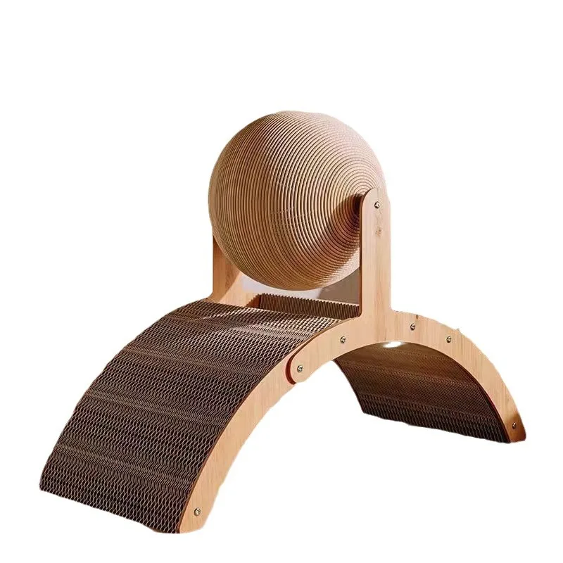 2-in-1 Katzenkratzball aus Holz, Sisal-Kratzbrett, langlebiges Kratzspielzeug aus Massivholz für Katzen