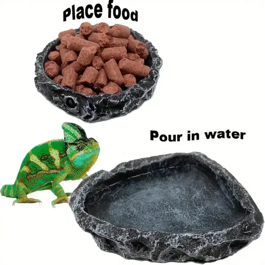 Kleine, realistische, steinähnliche Futter- und Wasserschalen – Bild 4