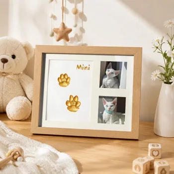 DIY Haustier-Pfotenabdruck-Set mit Rahmen, lufttrocknender Ton, Foto-Display, Katzenpfotenabdruck-Rahmen