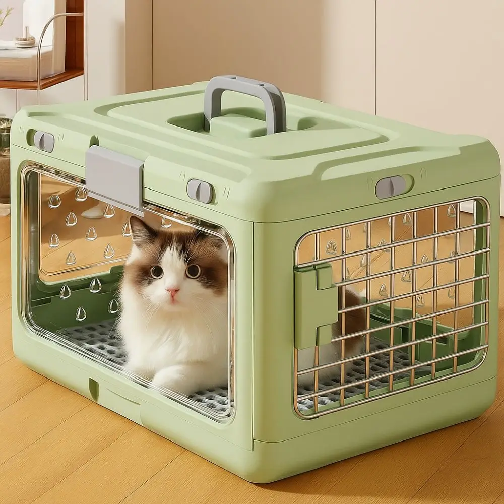 Tragbare zusammenklappbare Haustier-Tragebox, atmungsaktiv, verdickend, Katzen-Transportbox mit Griff