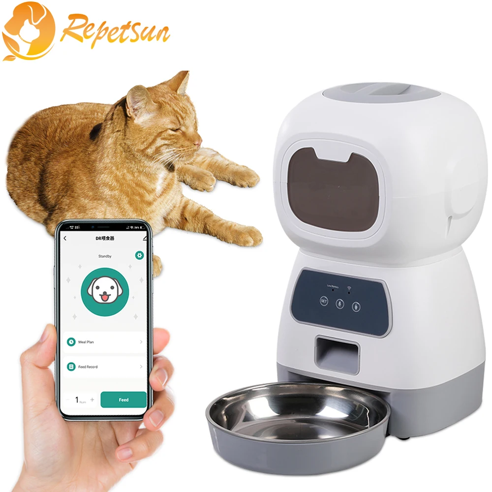 3,5 l automatischer Futterspender für Haustiere für Katzen, WiFi, Smart Swirl, langsamer Hundefutterspender