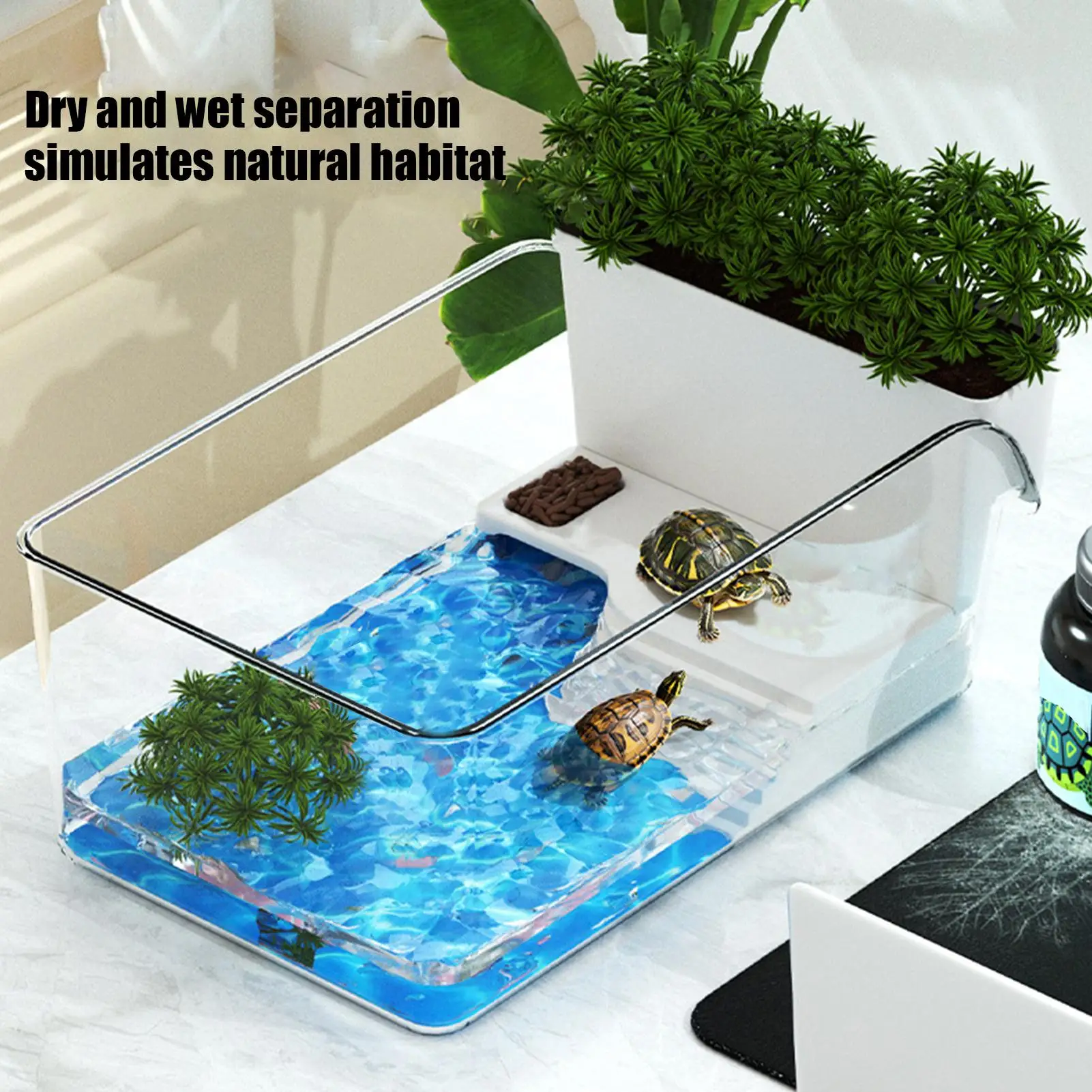 Schildkrötenpanzer mit Sonnenbereich, transparentes Reptilien-Terrarium-Lebensraum für Haustierschildkröten