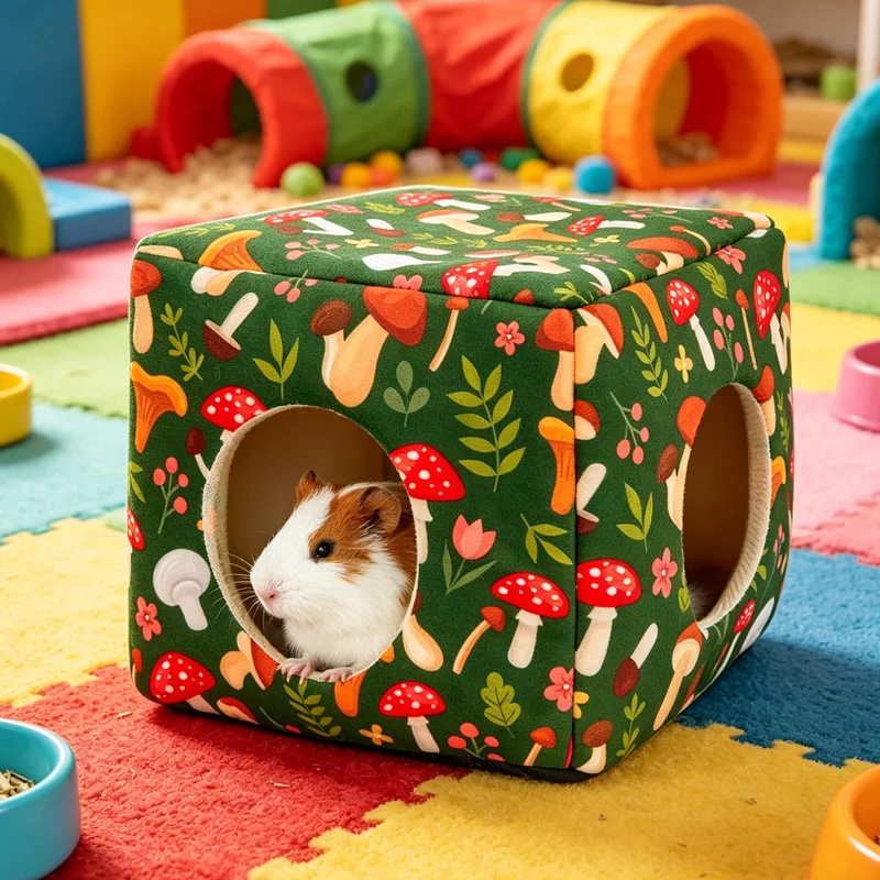KEMORELA Kleintierbetten Meerschweinchen-Versteck Waschbares Hasenhaus Gemütliches Quadratisches Hamsterbett