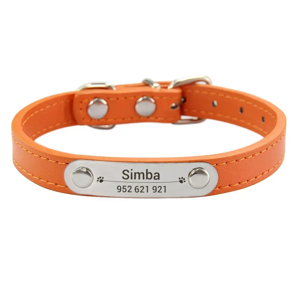 Personalisiertes Hundehalsband mit Namen, geschnitzter Ausweis, Anti-Verlust, solides PU-Lederhalsband