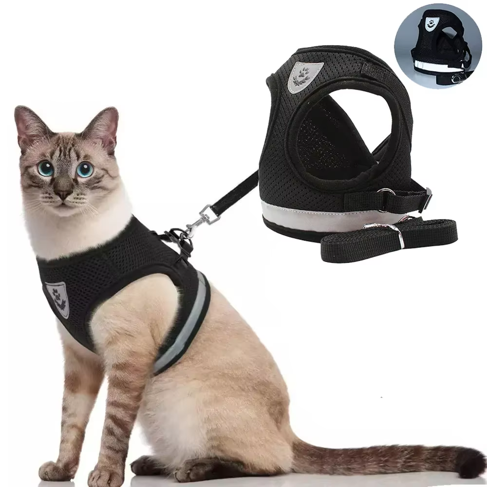 Katzen geschirr Blei Leine Set verstellbar reflektierend flucht sicher Haustier Mesh Weste Geschirr Hündchen