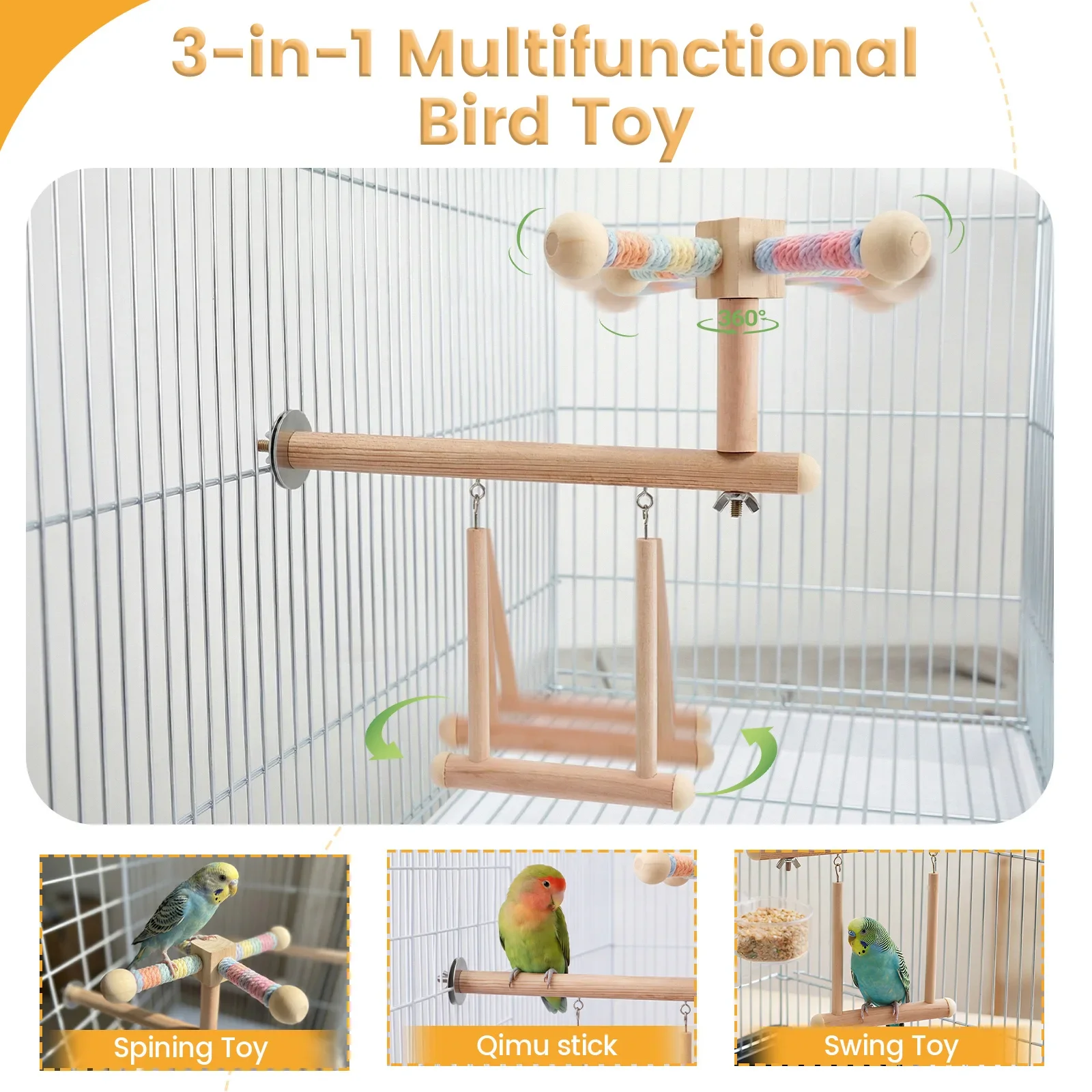 3 in 1 ﻿ Vogelsitzstange Papageien-Schaukel Käfig-Hängespielzeug – Bild 3