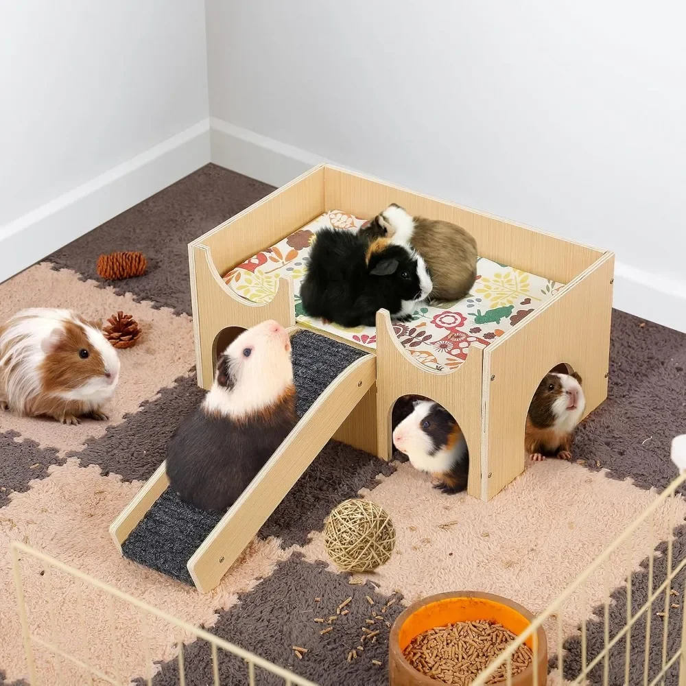 Meerschweinchenhaus aus Holz | 2-stufiges Kleintierversteck mit Treppe – Bild 6