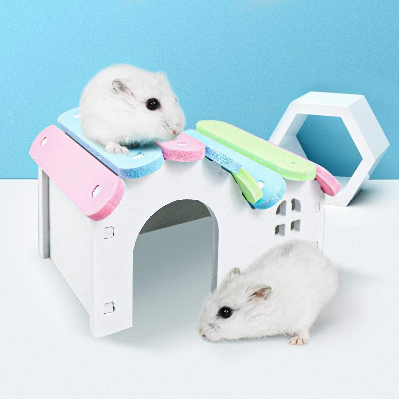 Rundes Hamsterhaus, DIY-Holz-Rennvorlauf, Regenbogenbrücke, geeignet – Bild 4