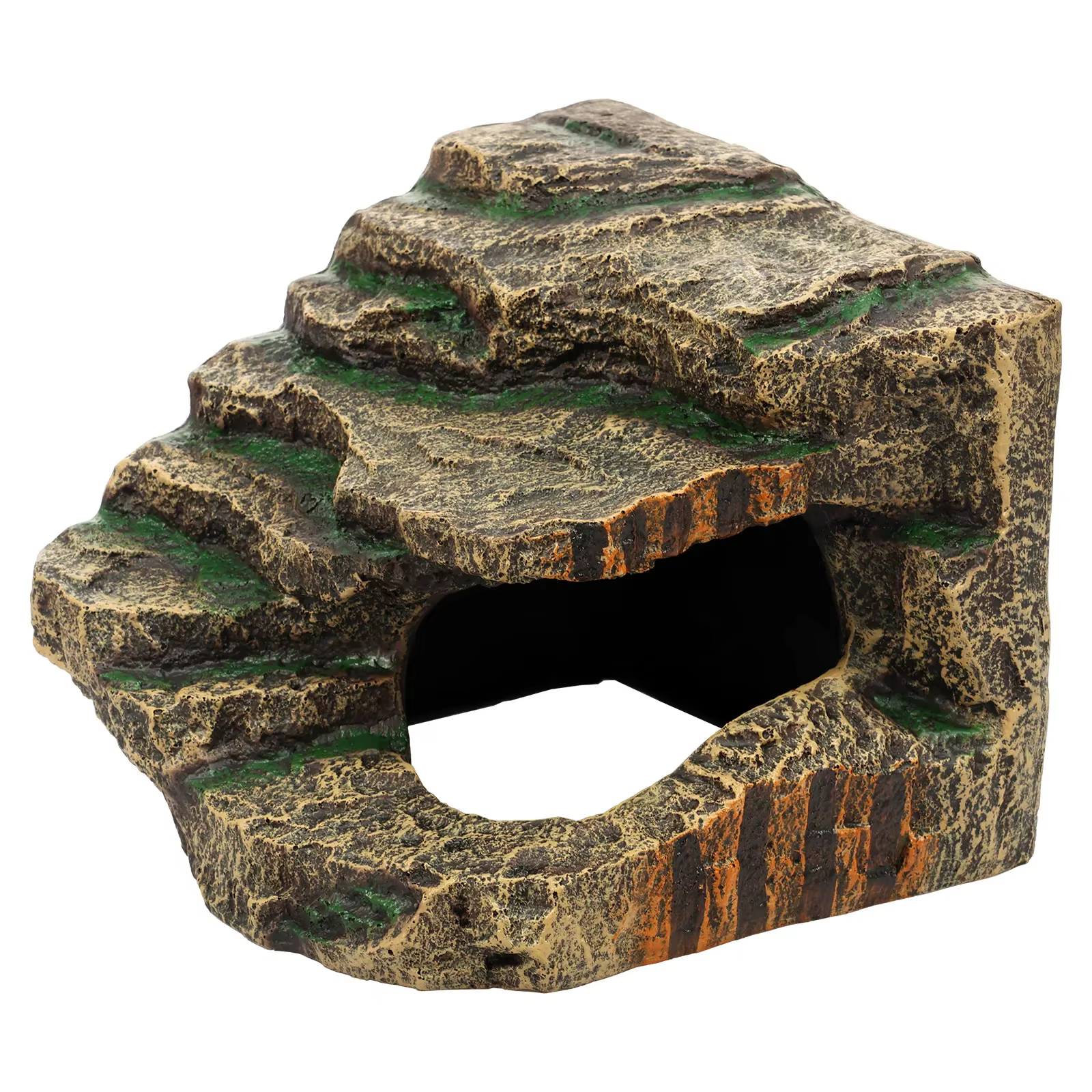 Reptilien-Versteckhöhle, dekorativer Felsen, Sonnenplattform, Harz-Ornament für Aquarien und Terrarien