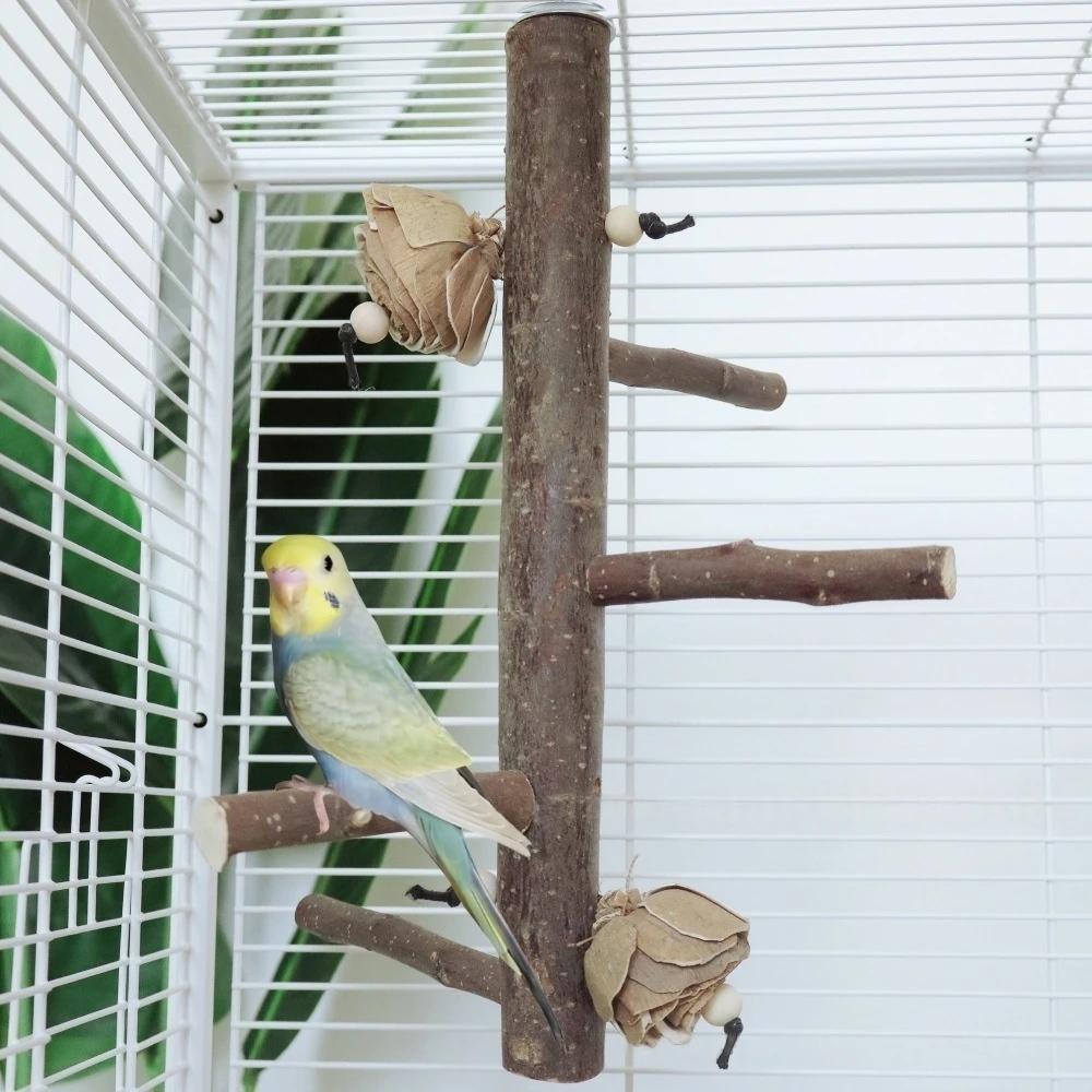 Naturholz-Papageienstange, Vogelkäfigständer, Krallen- und Schnabelschleifspielzeug für Sittiche