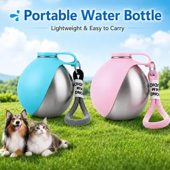 Hunde-Wasserflasche mit Abnehmbarer Silikon-Schüssel, 285ml Edelstahl-Kunststoff-Konstruktion, Auslaufsicher