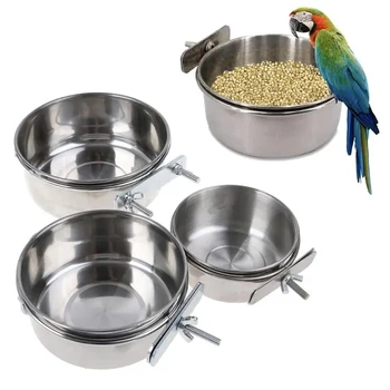 Kaninchen- und Hamster-Futterschale aus Edelstahl, Klemmbarer Wasserspender, Vogelfutterschale