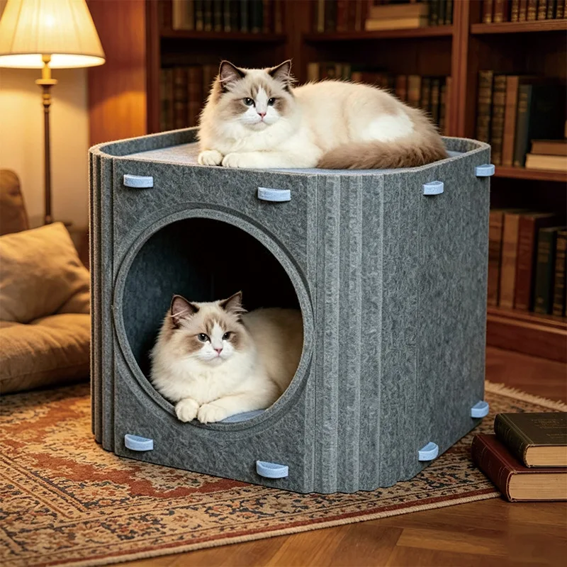 Katzenbett, Katzenhaus aus Filz, zweilagige Katzenhöhle, waschbares – Bild 3
