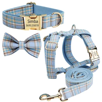 Personal isierte Hunde halsband Leine Set verstellbares Nylon Baumwolle Custom Name Halsband für kleine