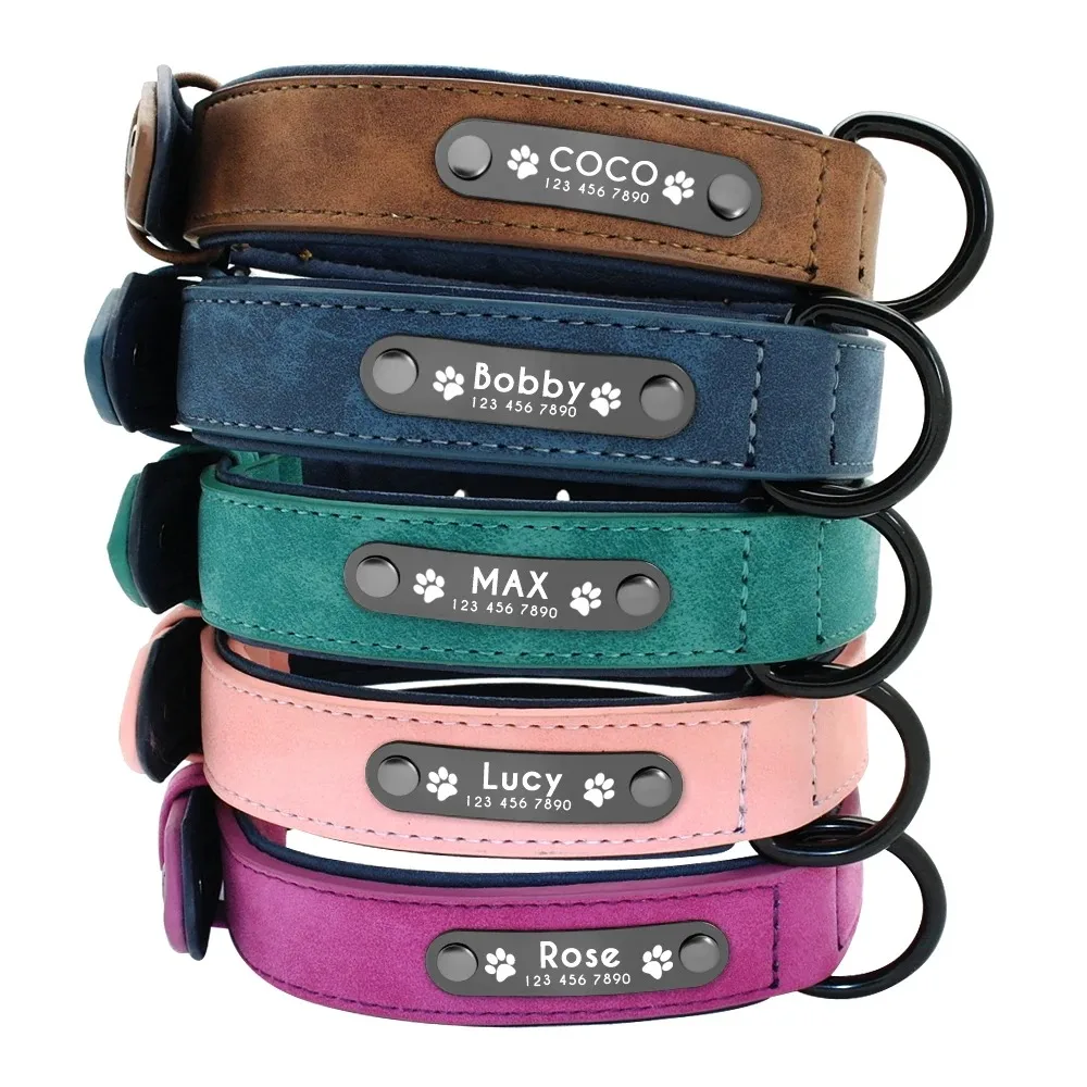 Personalisierte Namens-ID-Tags, Hundehalsbänder, individueller Text, Name, Leder-Hundehalsband für kleine