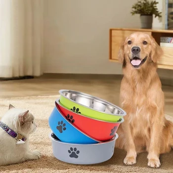 Hundenapf mit rutschfester Gummibasis und Trinknapf für kleine Katzen und Hunde, Edelstahl-Futternapf