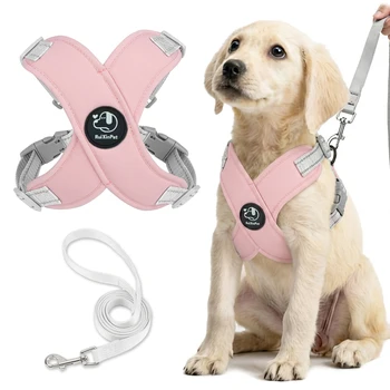 Reflektierendes Hundegeschirr-Set mit Leine, weich, verstellbar, kein Ziehen, Brustgurt für kleine