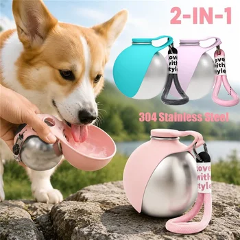 Tragbarer Edelstahl-Wassernapf für Hunde, Outdoor-Wassertränke für Welpen, 304 Edelstahl-Wasserflasche