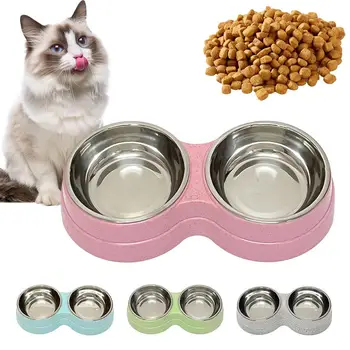 Doppelte Futternäpfe aus Edelstahl für Hunde und Katzen, Trink- und Fütterungszubehör, Schüsseln für Futter