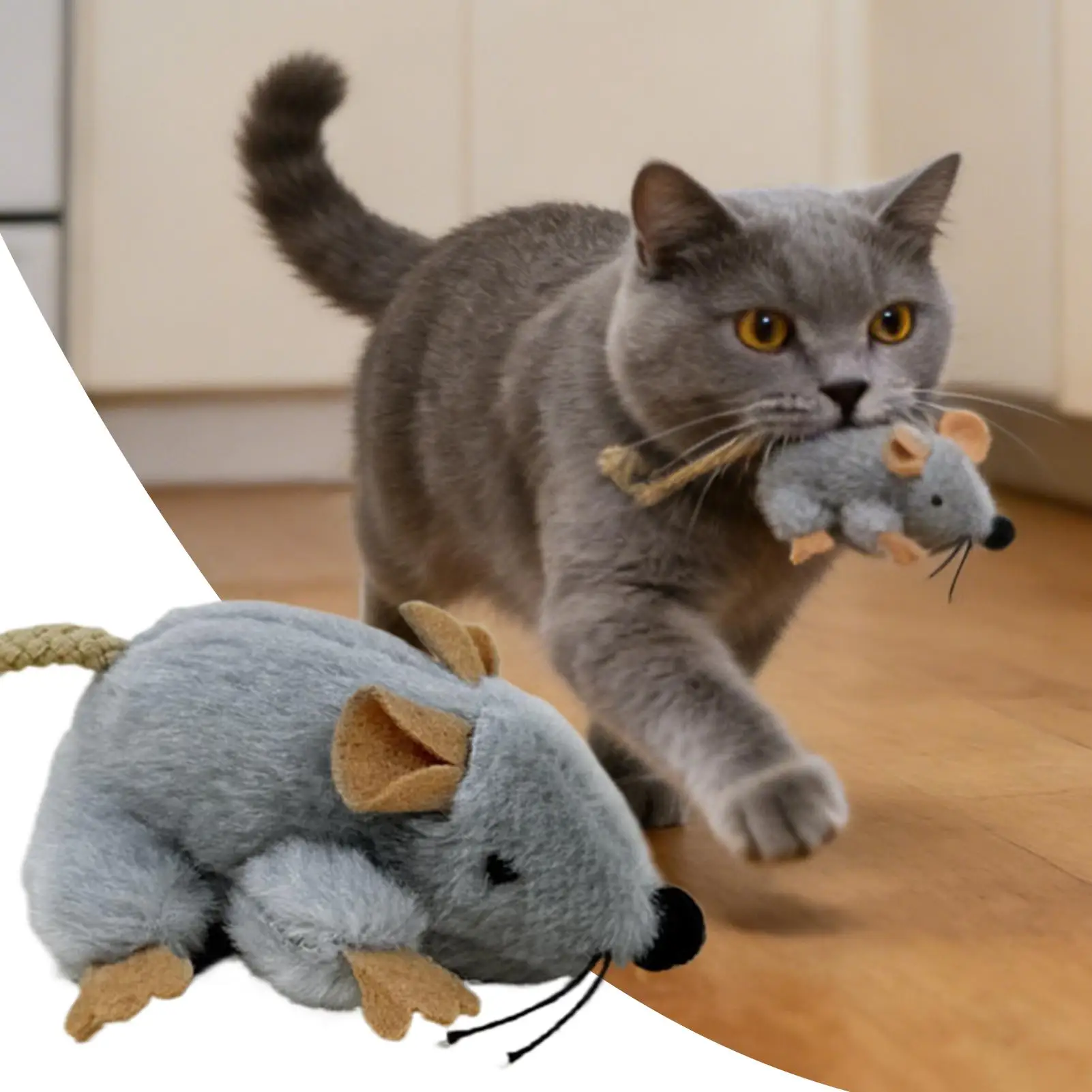 Plüsch-Katzenspielzeug Maus mit Realistisch Beweglichem Schwanz und Geräuschen Interaktives Kätzchen-Spielzeug