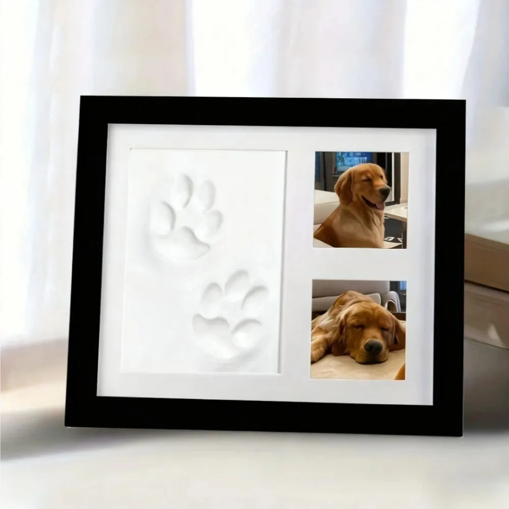 DIY Haustier-Pfotenabdruck-Gedenkset mit Tonform und Fotorahmen, exquisite Geschenkbox für Hunde und Katzen