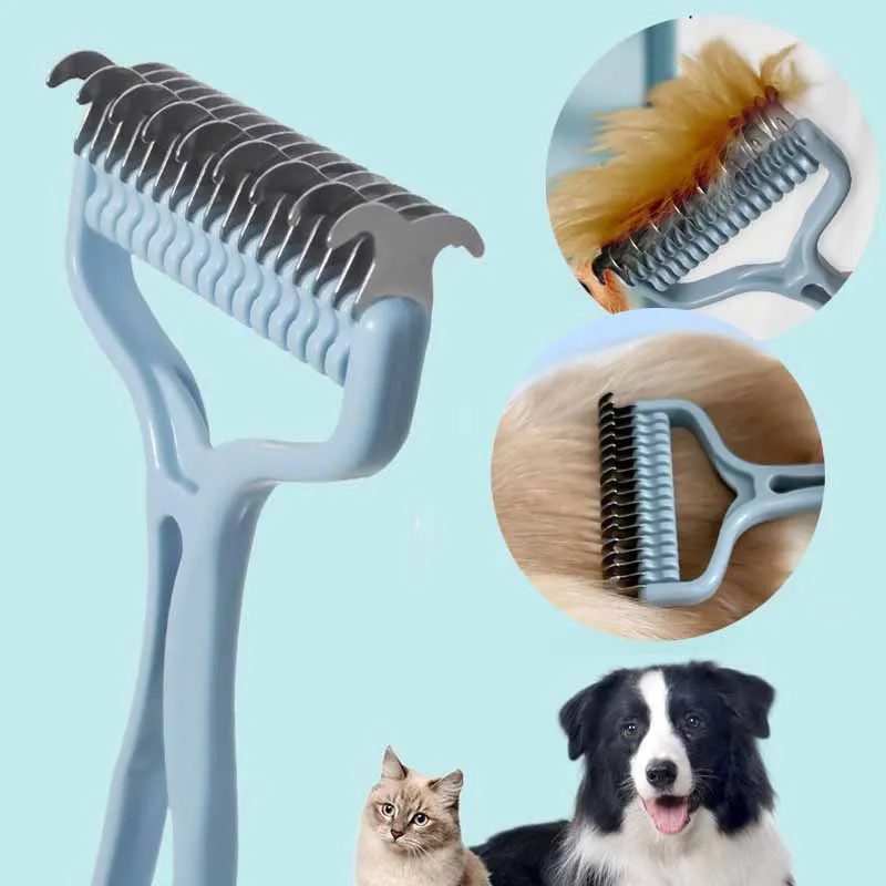 Katzenbürste Haustier-Knotenkamm 2-in-1 Hunde- und Katzenfell-Knotenschneider Haustier-Haarentfernungs-Kamm