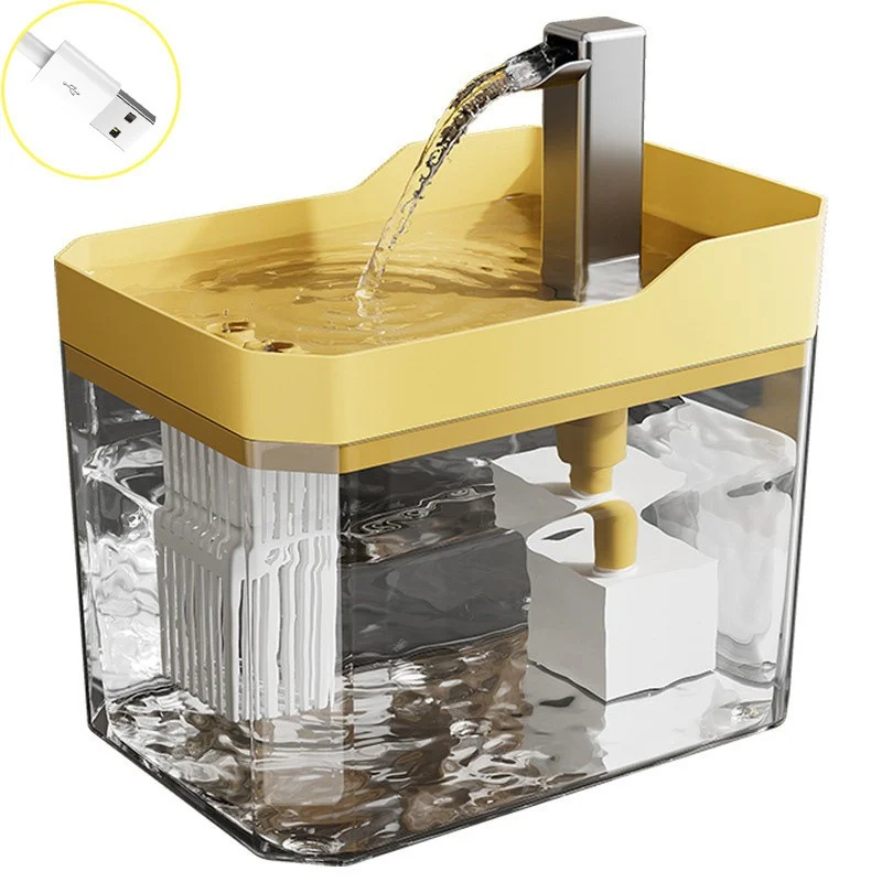 USB-Katzenwasserbrunnen mit automatischem Filter, transparenter, trocken brennender Umlaufspender, inklusive