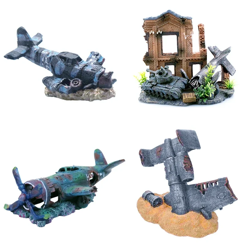 Amüsante Aquarium-Dekoration, Flugzeugschrotthügel, Höhlen-Ornamente, Aquarien-Landschaftsgestaltung