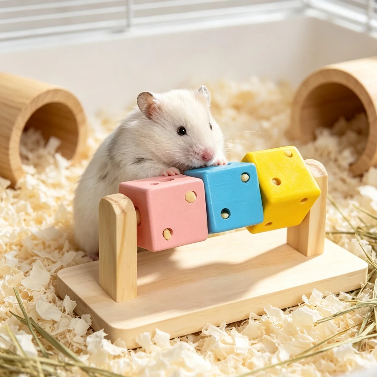 Lustiges Holz-Rubik's-Würfel-Kauspielzeug Hamster-Zubehör Hamster-Spielzeug für Vögel Nagetiere Papageien