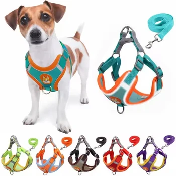 Verstellbares Geschirr für Hunde, Leine-Set für kleine und mittelgroße Hunde, Geschirrweste, reflektierender