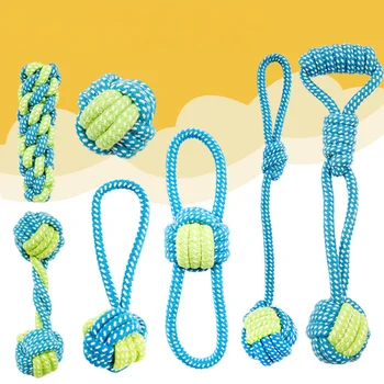 Interaktives Baumwollseil Mini-Hundespielzeug-Set mit Ball, Zahnbürste und Kauspielzeug für Große (7 Stück)