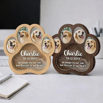 Aufbewahrungsbox für Tierhaare mit Fotorahmen, personalisierte Pfotenabdruck-Gedenkkarte, schönes