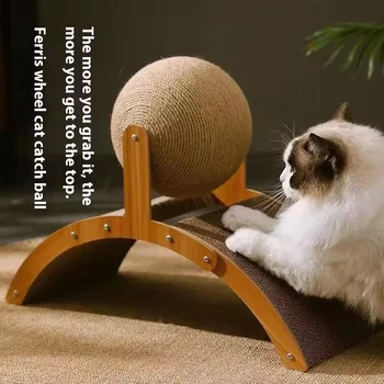 2-in-1-Kratzball für Katzen, Katzenkratzer aus Holz, Sisal-Kratzbrett, verschleißfestes