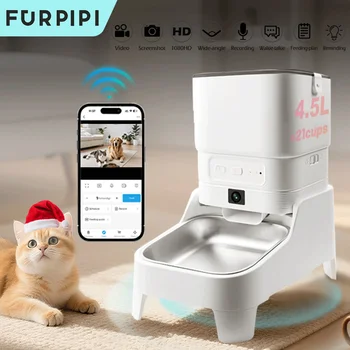 Intelligenter automatischer Futterspender für Haustiere mit 1080P HD-Kamera, 15 cm erhöht, 5G WiFi, Tuya APP