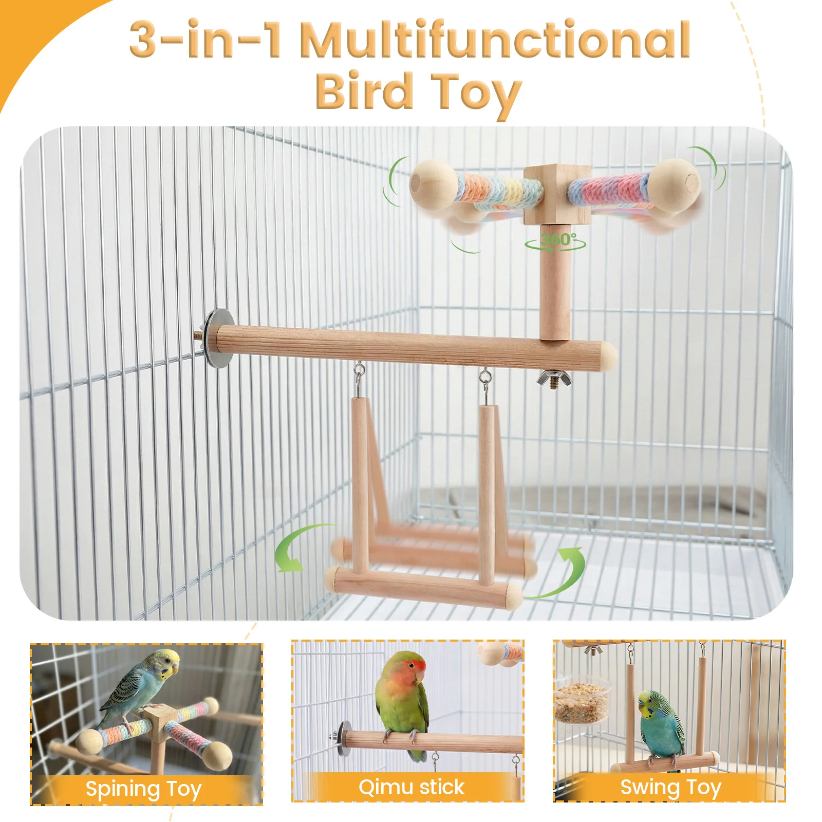 3 in 1 ﻿ Vogelsitzstange Papageien-Schaukel Käfig-Hängespielzeug – Bild 3