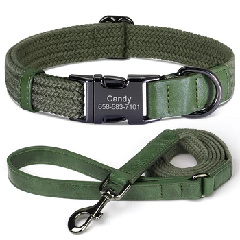Personalisiertes Hundehalsband-Leinen-Set, Nylon-Hundehalsbänder mit Gehbleieseil, verstellbare