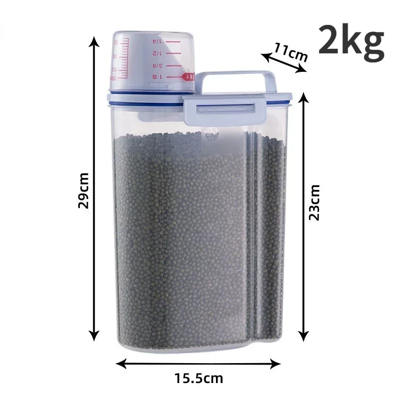 1,5 kg/2 kg Eimer für Hunde und Katzen, Kunststoff-Lagertank mit Messbecher, feuchtigkeitsbeständig