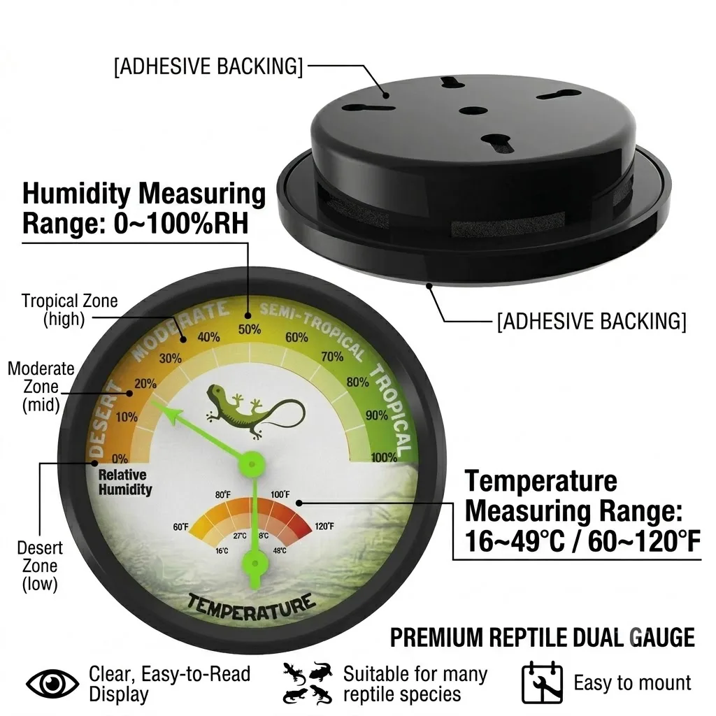Reptilien-Terrarium Thermometer Hygrometer Magnetisches Analoges – Bild 5