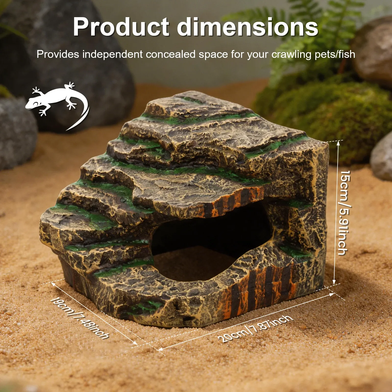 Reptilien-Versteckhöhle, dekorativer Felsen, Sonnenplattform – Bild 6