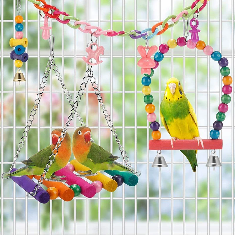 Vogelkäfig-Spielzeug für Papageien, Holzvögel, Schaukel, zuverlässig – Bild 4