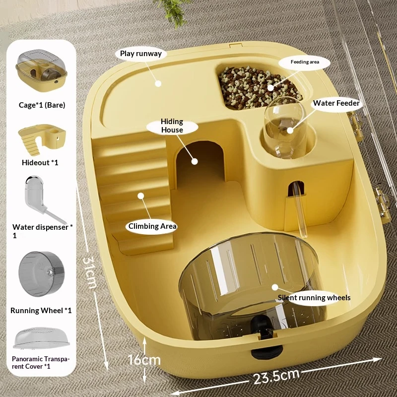 Vollständig Sichtbare Acryl-Hamstervilla Multifunktionaler Hamsterkäfig mit Futterbereich Wasserspender