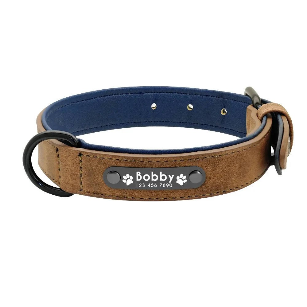 Personalisierte Namens-ID-Tags, Hundehalsbänder, individueller Text, Name, Leder-Hundehalsband für kleine