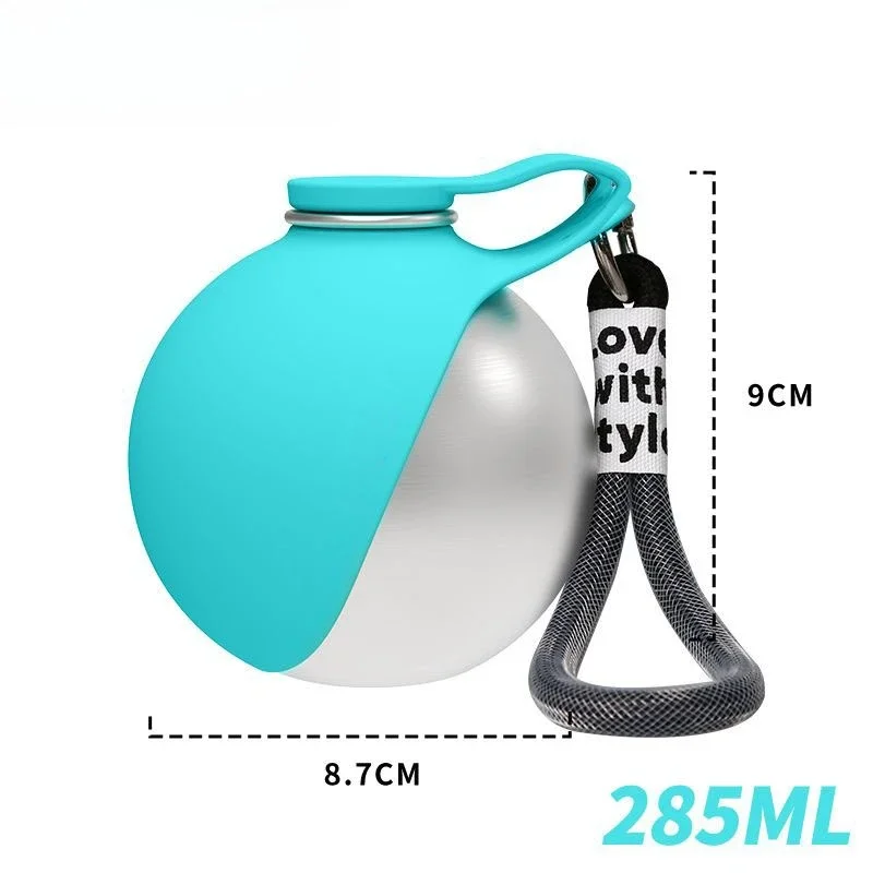 Hundewasserflasche mit abnehmbarer Silikonschale, 285 ml, aus Edelstahl, auslaufsicher für Outdoor-Aktivitäten