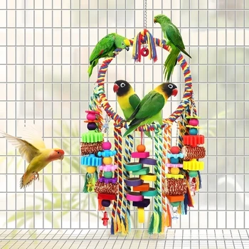 Buntes Geflochtenes Papageien-Schaukelspielzeug Interaktives Hängendes Vogel-Kauspielzeug für Nymphensittiche
