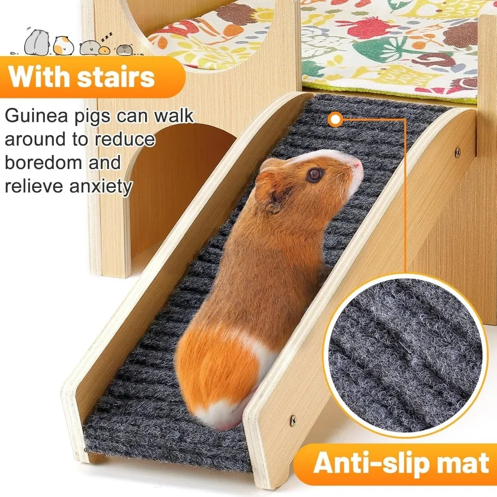 Meerschweinchenhaus aus Holz | 2-stufiges Kleintierversteck mit Treppe – Bild 5