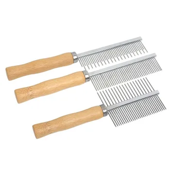 Hundepflegeausrüstung, Tierhaarentferner, Katzenhaarkamm, Pflege mit Holzgriff, Katzenkamm, glattes Haar