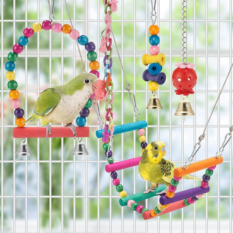 Vogelkäfig-Spielzeug für Papageien, Holzvögel, Schaukel, zuverlässig – Bild 5